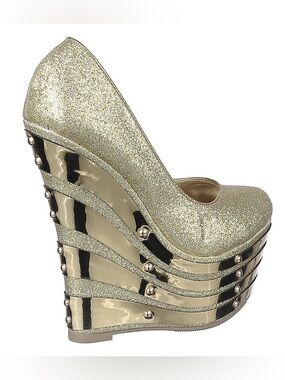Shiekh Gold Glitter Platform Wedge Heels